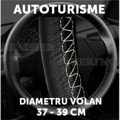 Husa volan din IMITATIE PIELE NEAGRA, pentru autoturisme, diametru 37 - 39 cm, cu ac si ata (se coase, aspect ORIGINAL) foto