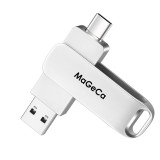 Stick de memorie metalic MaGeCa&reg; 128 GB, 2 in 1, Rotire 360&deg;, USB 3.0/ USB Type-C, Compatibil cu dispozitive cu port Type C, Compatibilitate OTG, High