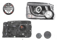 Far Land Rover Discovery/Lr4 (Taa), 2013-12.2016, fata, Dreapta, cu daytime running light; HiR2; electric; cu becuri, Valeo