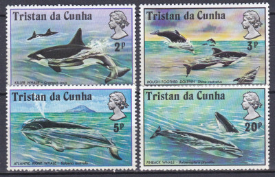 DB1 Tristan da Cunha 1975 Fauna Marina Balene 4 v. MNH foto