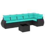 Cumpara ieftin Set canapele de gradina cu 7 piese si perne, poliratan negru