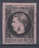 ROMANIA1866 LP 20 c CAROL FAVORITI 20 PARALE NEGRU/ROZ HARTIE SUBTIRE SARNIERA, Nestampilat
