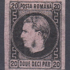 ROMANIA1866 LP 20 c CAROL FAVORITI 20 PARALE NEGRU/ROZ HARTIE SUBTIRE SARNIERA