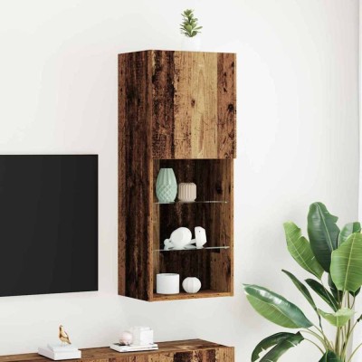 vidaXL Dulap TV cu LED-uri, lemn vechi, 40,5x30x102 cm foto