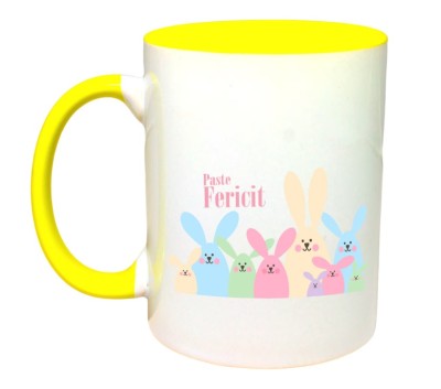 Cana maner galben personalizata &amp;quot;Paste fericit!&amp;quot;, Model 7, INOVATIX&amp;reg;. 330ml foto