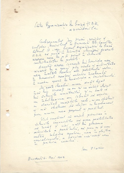 A3534N Ion Vlasiu, act scris și semnat olograf, 1963