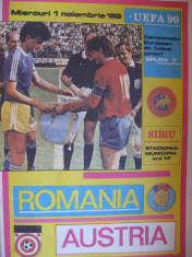 Program meci fotbal Romania-Austria (01 noiembrie 1989) foto