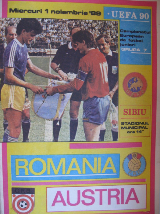 Program meci fotbal Romania-Austria (01 noiembrie 1989)