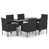 Set mobilier de gradina cu perne, 7 piese, negru, poliratan