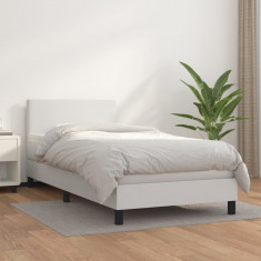 vidaXL Pat box spring cu saltea, alb, 80x200 cm, piele ecologica foto
