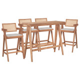 Set masa si scaune pentru sufragerie Winslow &Iota; set 5 piese lemn de arbore de cauciuc, culoarea nuc deschis 120x45x100cm