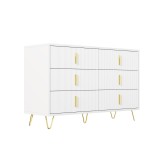 Bufet cu 6 sertare, m&acirc;nere și picioare aurii, textură ondulată, 120x40x77 cm, Alb+Aurii