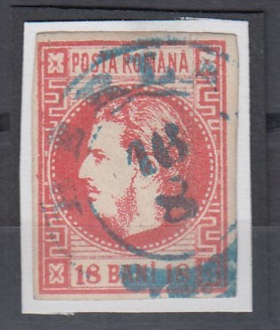 ROMANIA 1868 LP 24 REGELE CAROL I CU FAVORITI 18 BANI ROSU STAMPILA BERLAD foto