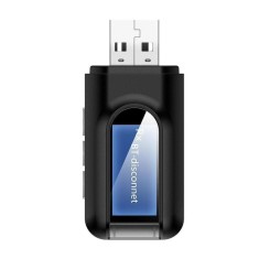 Receptor si Transmitator 2 In 1 Techstar&reg; T16, Bluetooth 5.0, Ecran LCD, AUX, Alimentare USB, Compatibil Sisteme Audio Home sau Auto, Negru