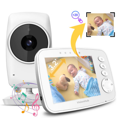 Baby Monitor pentru bebelusi, VisionHub&amp;reg;, Sistem Monitorizare Video si Audio Wireless, Raza 300 m, Ecran de 3,2 inch cu dublu microfon, monitorizare t foto