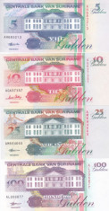 Bancnota Suriname 5, 10, 25 si 100 Gulden 1996/98 - P136-139 UNC (set x4 ) foto