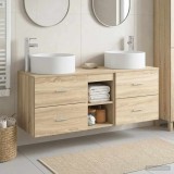 Cumpara ieftin Set dulap baie 3 buc. Stejar Sonoma 129 x 44,5 x 80 cm
