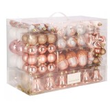 Set globuri si decoratiuni de Craciun, 152 piese, diverse dimensiuni, roz auriu Household NewTrend