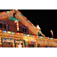 Instalatie Craciun, 10 m, 286 Led-uri ,Franjuri, Multicolor, Flash, Transformator, Interconectabila, Prelungitor 3 m inclus, Fir Transparent, Flippy