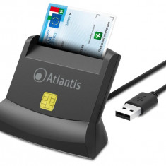 Cititor de carduri inteligent Atlantis P005-SMARTCRV-U, pentru pc si notebook, port usb, Negru - RESIGILAT