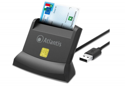 Cititor de carduri inteligent Atlantis P005-SMARTCRV-U, pentru pc si notebook, port usb, Negru - RESIGILAT foto