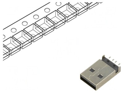 Mufă USB A PCB SMT 4 pini Orizontală USB 2.0 foto