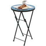 Outsunny Masă de grădină mozaic, Masă rotundă pliabilă pentru terasă cu cadru metalic și blat de ceramică, Model mozaic, Albastru | Aosom Romania