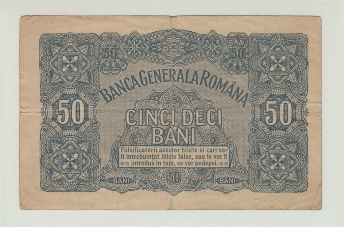 ROMANIA - 50 BANI 1917 BGR , B1.113