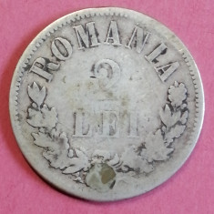 Moneda argint 2 lei 1873 deteriorata