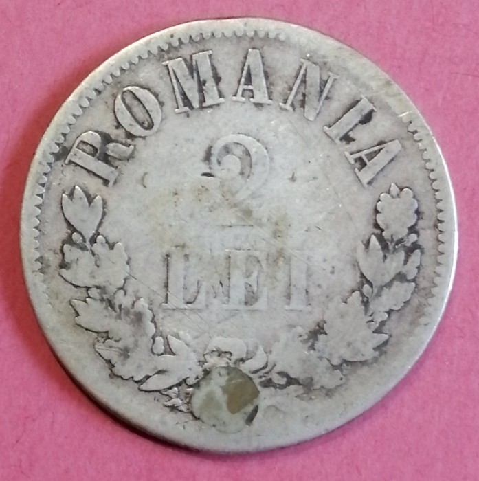 Moneda argint 2 lei 1873 deteriorata