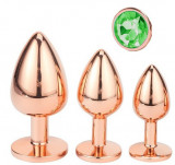 Set 3 Dopuri Charm Anal Plug, Rose Gold, Piatra Verde Deschis, Passion Labs