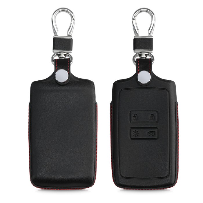 Husa Cheie Auto pentru Renault / Dacia - 4 Butoane - Keyless Go, kwmobile, Piele naturala, Negru, 54669.01