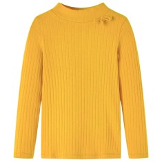 Tricou de copii cu m&acirc;neci lungi, tricot cu nervuri, ocru &icirc;nchis, 140