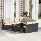 VidaXL Set Canapea Grădină 9 pcs Negru, alb mare Ratan și material