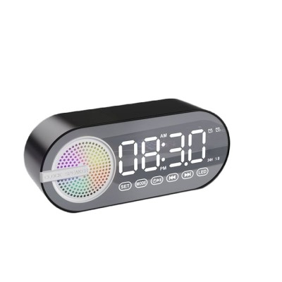 Ceas desteptator cu Bluetooth si radio FM, din ABS, ecran cu oglinda LED de 11,6 cm, cu acumulator, negru foto