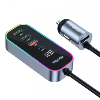 Incarcator Auto Toocki 4A+1C, 105W, 3A, 1 x USB-C - 4 x USB-A, Negru TCC4A 1C-XC0G foto