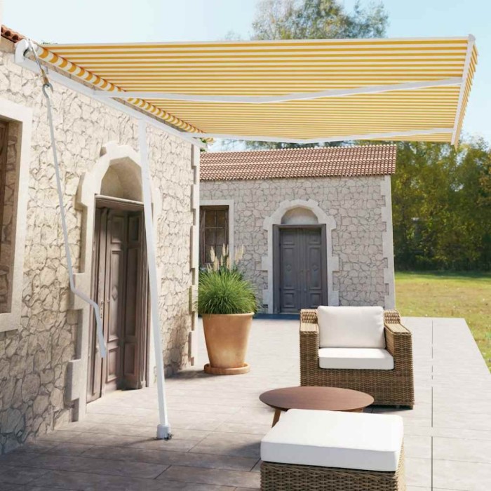 vidaXL Copertină autonomă retractabilă automat, galben&amp;alb, 350x250 cm