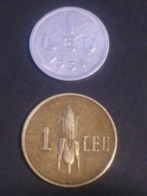 Lot monede 1 leu 1938 + 1951 , stare aUNC/UNC (a se vedea pozele) foto
