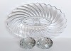 Platou din sticla cu motiv spiralat + set 2 suporturi pentru sare si piper in forma de diamante