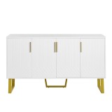 Bufet cu 4 uși, m&acirc;nere și picioare din metal, spațiu mare de depozitare, 140x40x80 cm, Alb