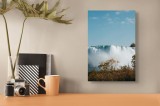 Tablou Canvas, "Cascada &icirc;n brumă de toamnă", Cascadă, Apă, Abur, Natură, Cer, Vegetație, Toamnă, 26 x 39 cm, CMCLASS