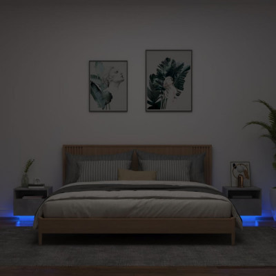 vidaXL Noptiere cu lumini LED, 2 buc., gri beton, 40x39x37 cm foto