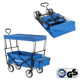 Carucior Plaja Pliabil Leziter Albastru Cu Acoperis | 80kg | Roti 8 inch | Otel, Poliester 600D