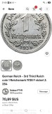 Germania 1 reichsmark 1938 F , mai raruta