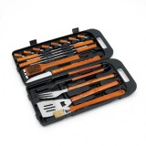 Set de 18 piese din inox și lemn pentru gratar, 42 cm