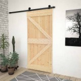 vidaXL Ușă glisantă Natural și Negru 90 x 210 cm Lemn masiv de pin 3444861