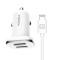 Incarcator auto KAKU KSC-318, 2 x USB, Incarcare rapida si cablu Lightning, Alb