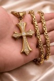 Cumpara ieftin Lant Barbati si Cruce Aurie Placata Aur 14K Cu Pietre, Model Asemănător Versace
