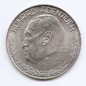 Medalie Germania - Konrad Adenauer - Engraver Helmut Diller, Argint 24.9gr, Md4 foto