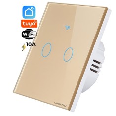 Intrerupator inteligent cu touch Wifi, 2 canale, 10A, Auriu